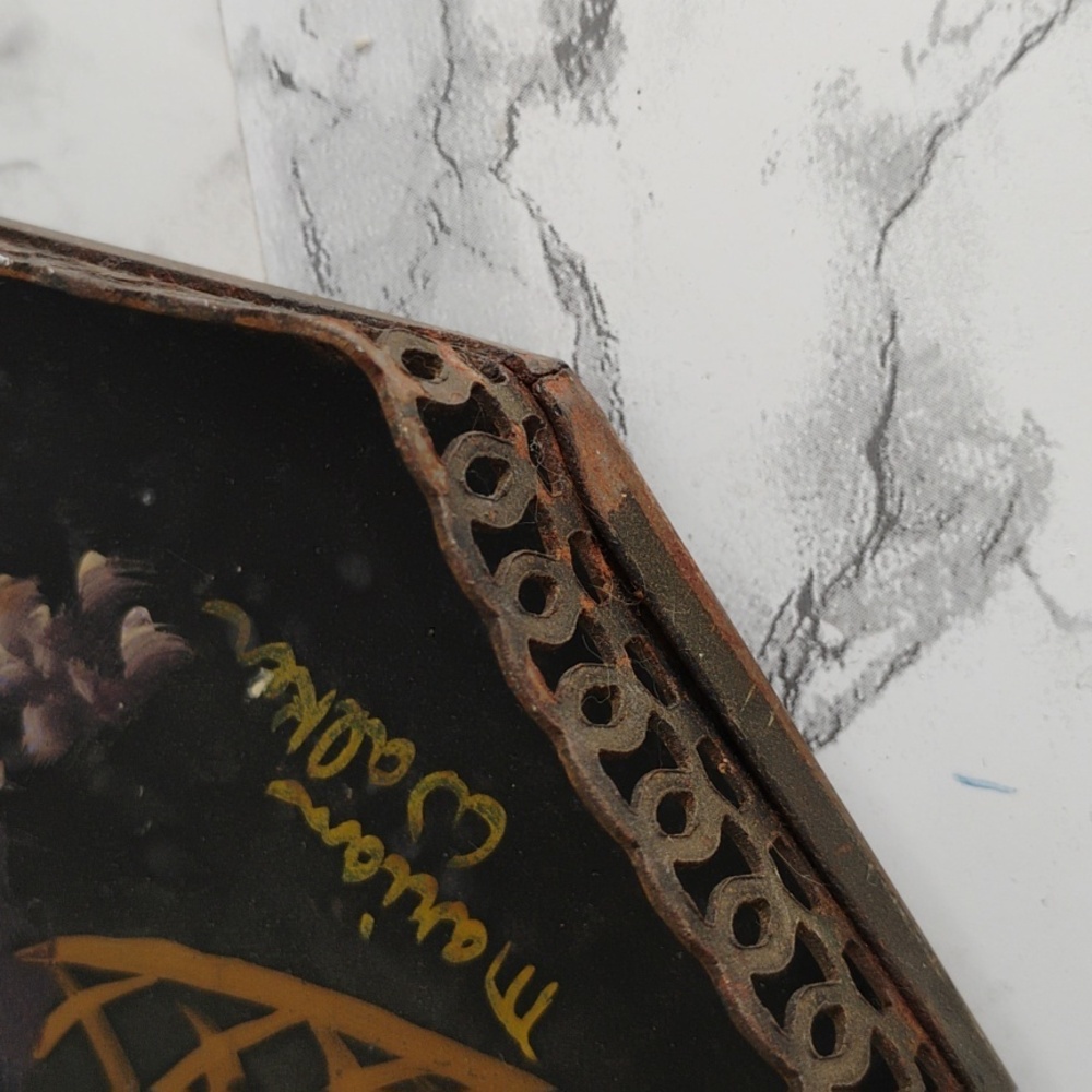 Vintage Hand-Painted Floral Tole Tray by Mariam Walker – 21" Black & Gold Metal - Picture 7 of 12